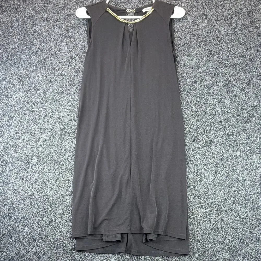Calvin Klein Women's Black Knit V-Neck Sleeveless A-Line Chain Dress Size S